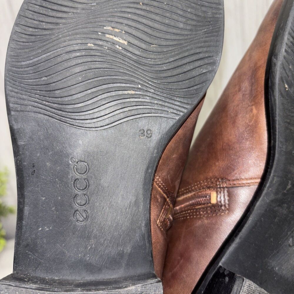 Womens Size 39 US 8/8.5 Ecco Brown Leather Riding Boots - Picture 7 of 9